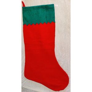 Large Size Vtg Decor Plush Red & Green Trim Felt Christmas Stocking 12x18"